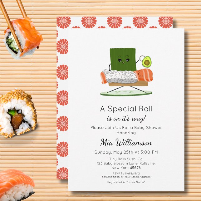Convite Chá de Bebê Kawaii: Tema de Sushi e Rolinho de Sal (Criador carregado)