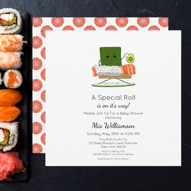 Convite Chá de Bebê Kawaii: Tema de Sushi e Rolinho de Sal (Criador carregado)
