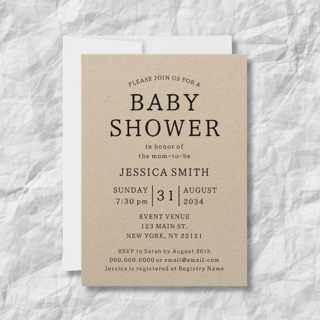 Convite Chá de Bebê Kraft Neutro Simples Rústico (Rustic Simple Gender Neutral Kraft Baby Shower Invitation
)