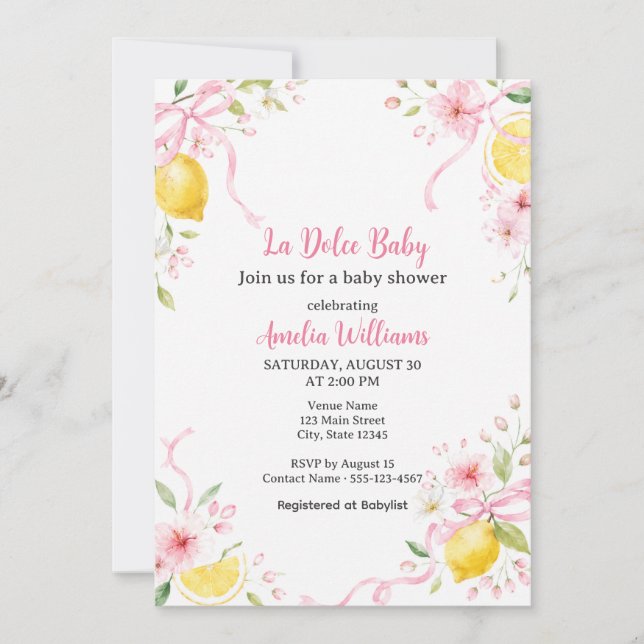 Convite Chá de Bebê La Dolce Baby Lemon (Frente)