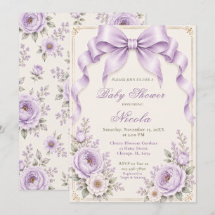 Convite Chá de Bebê Laço Coquete Flor de Lavanda