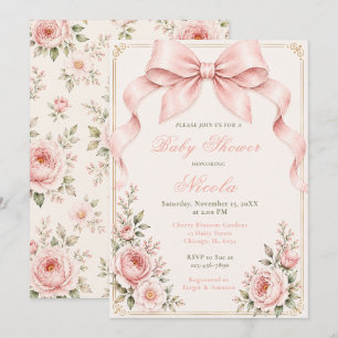 Convite Chá de Bebê Laço Coquete Floral