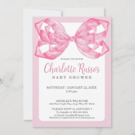 Convite Chá de Bebê Laço de Fita Rosa Elegante em Aquarela