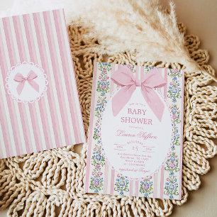Convite Chá de Bebê Laço Rosa Caprichoso