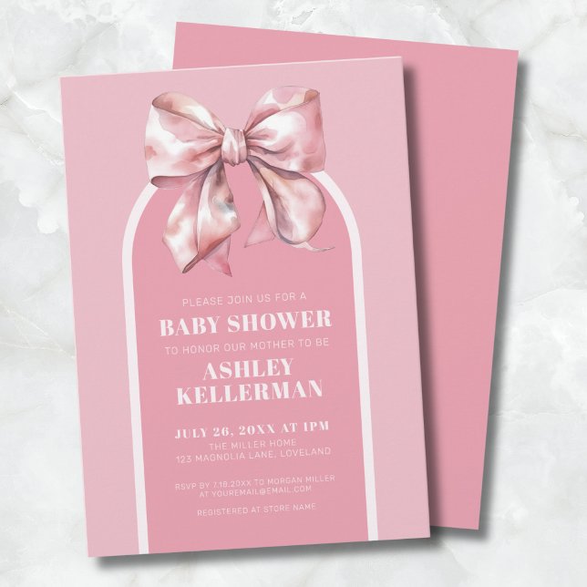 Convite Chá de Bebê Laço Rosa Fofo (Cute Pink Bow Baby Shower Invitation )