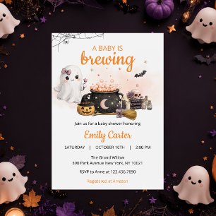 Convite Chá de Bebê Laranja de Halloween Baby Is Brewing