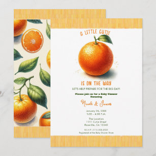Convite Chá de Bebê Laranja em Aquarela Little Cutie