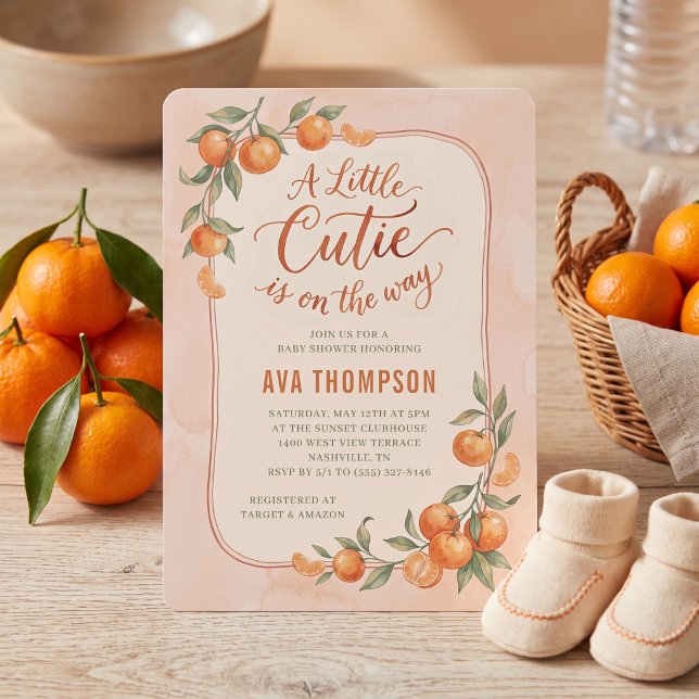 Convite Chá de Bebê Laranja Little Cutie (Criador carregado)