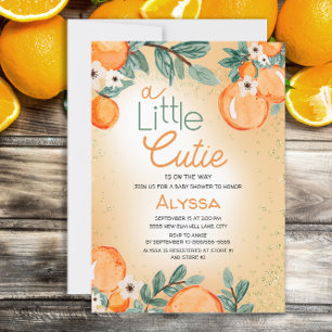 Convite Chá de Bebê Laranja Verde Little Cutie Menina Meni