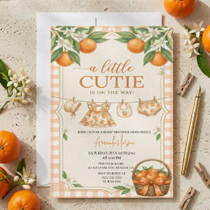 Convite Chá de Bebê Laranja Xadrez Little Cutie