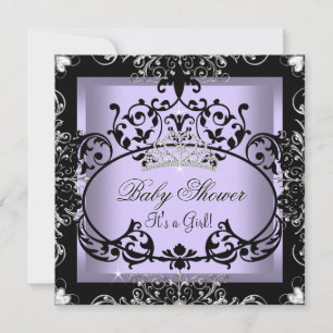 Convite Chá de Bebê Lavanda Menina Princesa Tiara Renda
