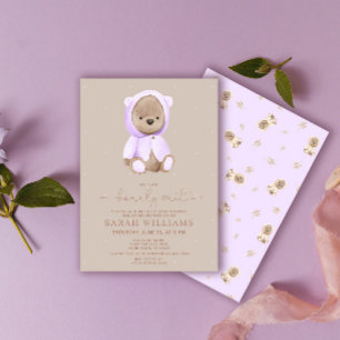 Convite Chá de Bebê Lavanda Minimalista Bearly Wait