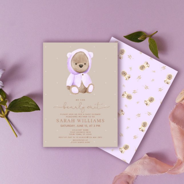Convite Chá de Bebê Lavanda Minimalista Bearly Wait (Criador carregado)