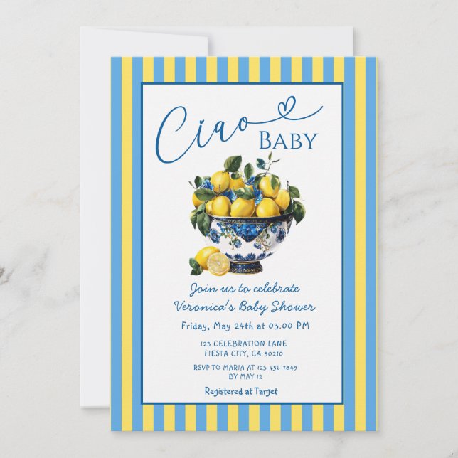 Convite Chá de Bebê Lemon Ciao Baby Italiano (Frente)