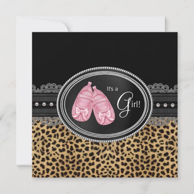 Convite Chá de Bebê Leopardo Rosa (Frente)