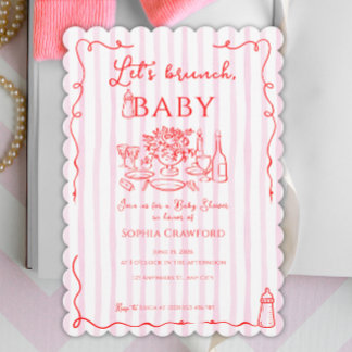 Convite Chá de Bebê Let's Brunch Doodle Caprichoso Rosa Ve