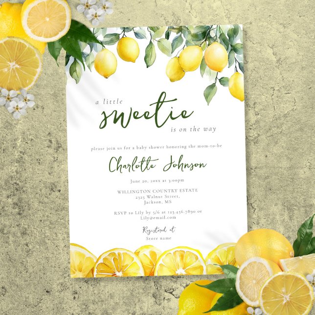 Convite Chá de Bebê Limão com Aquarela Moderna (Modern Watercolor Lemon Citrus Baby Shower Invitation)