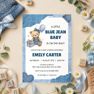Convite Chá de Bebê Little Blue Jean Vestido de Denim Te