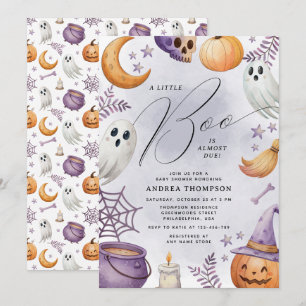 Convite Chá de Bebê Little Boo Halloween em Aquarela