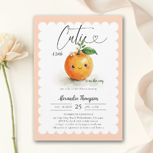 Convite Chá de Bebê Little Cutie Heart Laranja Floral Blus