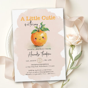 Convite Chá de Bebê Little Cutie Laranja Blush Floral Bloo