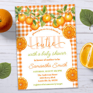 Convite Chá de Bebê Little Cutie Laranja Gingham