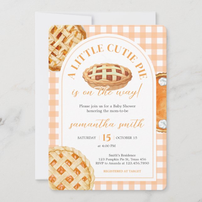 Convite Chá de Bebê Little Cutie Pie Gingham (Frente)