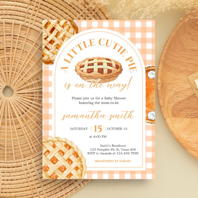 Convite Chá de Bebê Little Cutie Pie Gingham (Gingham Little Cutie Pie Baby Shower Invitation)