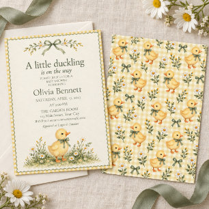 Convite Chá de Bebê Little Duckling Amarelo Xadrez