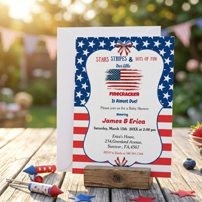 Convite chá de bebê little firecracker 4 de julho (Criador carregado)