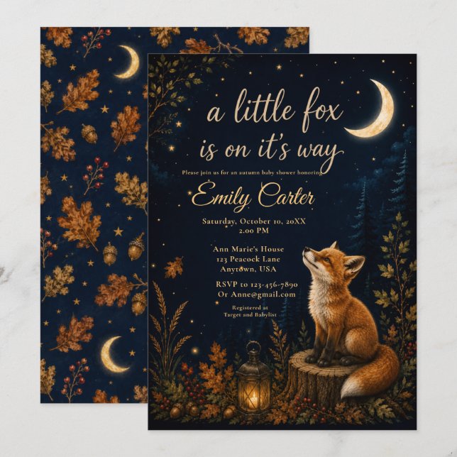 Convite Chá de Bebê Little Fox Fall (Frente/Verso)