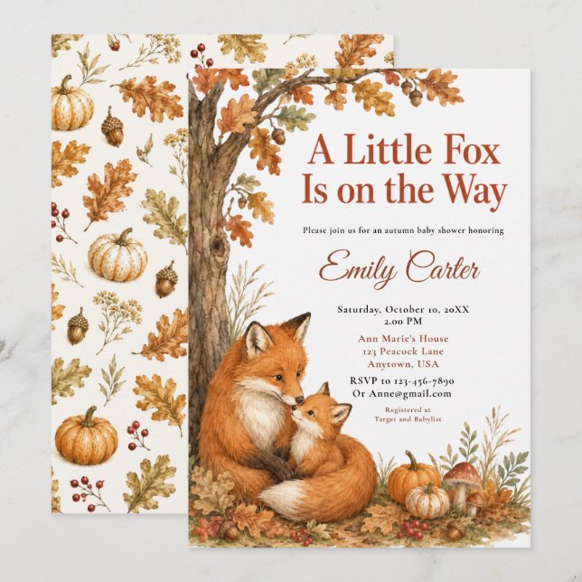 Convite Chá de Bebê Little Fox Fall (Frente/Verso)