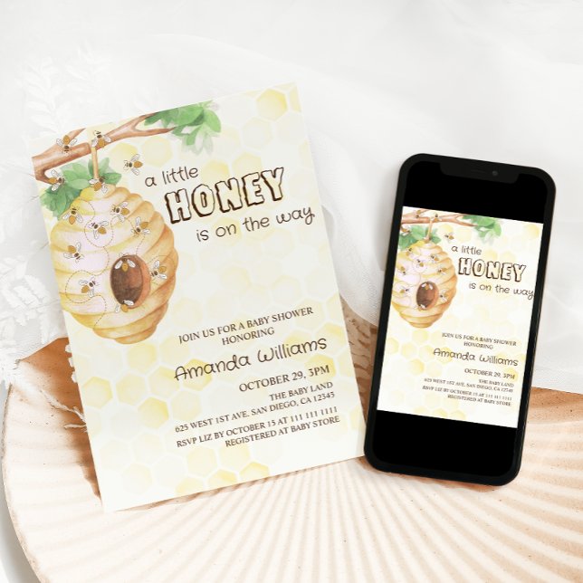 Convite Chá de Bebê Little Honey Sem Gênero Específico (Criador carregado)