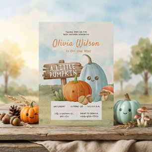 Convite Chá de Bebê Little Pumpkin Aquarela Azul Laranja