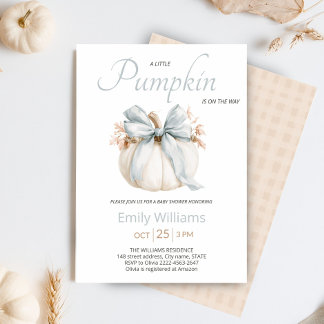 Convite Chá de Bebê Little Pumpkin | Fita Dusty Blue