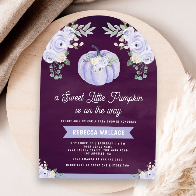 Convite Chá de Bebê Little Pumpkin Lavender Rose Arch Plum (Criador carregado)