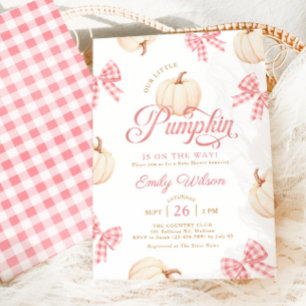 Convite Chá de Bebê Little Pumpkin Pink Bows Gingham