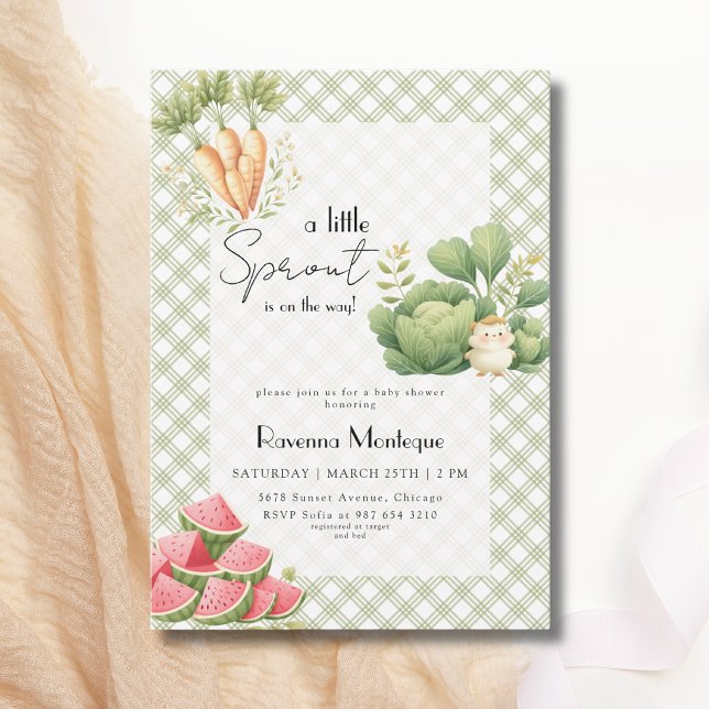 Convite Chá de Bebê Little Sprout Green Gingham (Criador carregado)