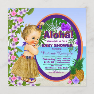 Convite Chá de Bebê Luau Hula Girl Havaiano Tropical
