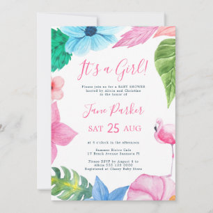Convite Chá de bebê Luau tropical floral é uma menina