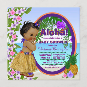 Convite Chá de Bebê Luau Tropical Hawaiano Hula