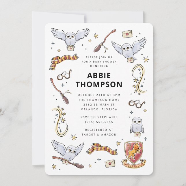 Convite Chá de Bebê Mágico da Hedwig (Frente)