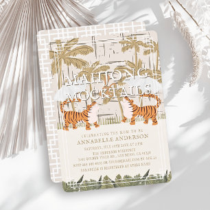 Convite Chá de Bebê Mahjong Beige Chinoiserie Tigres