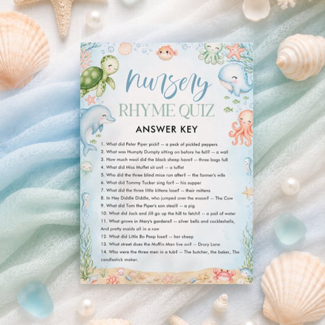 Convite Chá de Bebê Marítimo Jogo de Rimas para Berçário S (Sea You Soon Ocean Baby Shower Nursery Rhyme Game Answer Key)