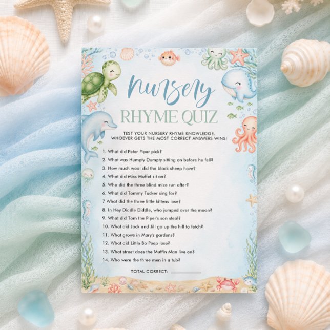 Convite Chá de Bebê Marítimo Jogo de Rimas para Berçário S (Sea You Soon Ocean Baby Shower Nursery Rhyme Game)