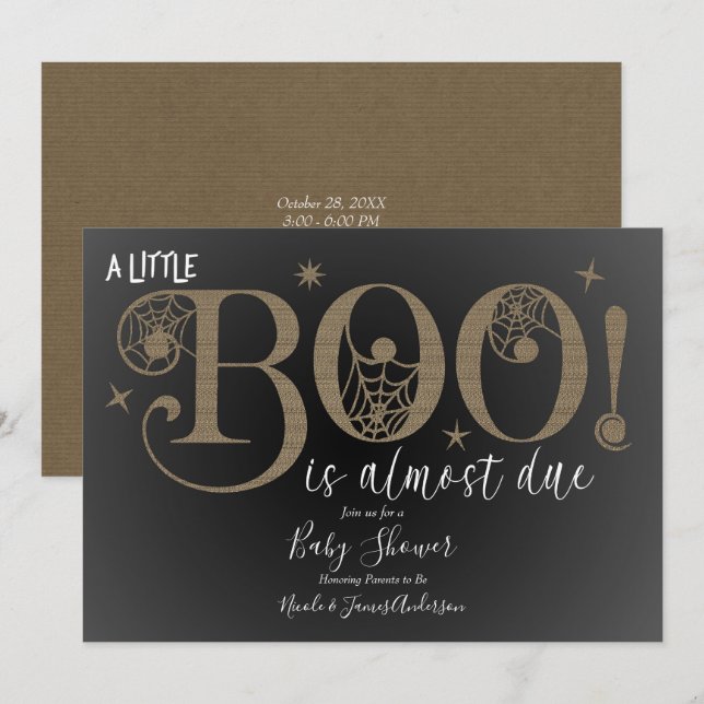 Convite Chá de Bebê Marrom Rústico Elegante BOO (Frente/Verso)