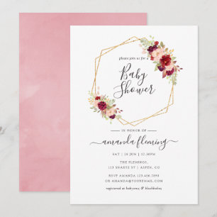Convite Chá de Bebê Marsala e Blush Boho Geométrico