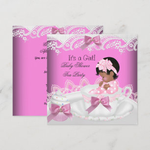 Convite Chá de Bebê Menina Afro-Americana Rosa Bebê Xícara