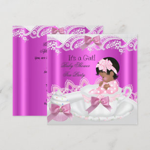Convite Chá de Bebê Menina Afro-Americana Rosa em Xícara d