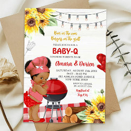 Convite Chá de Bebê Menina Afro no Quintal com Xadrez Verm
